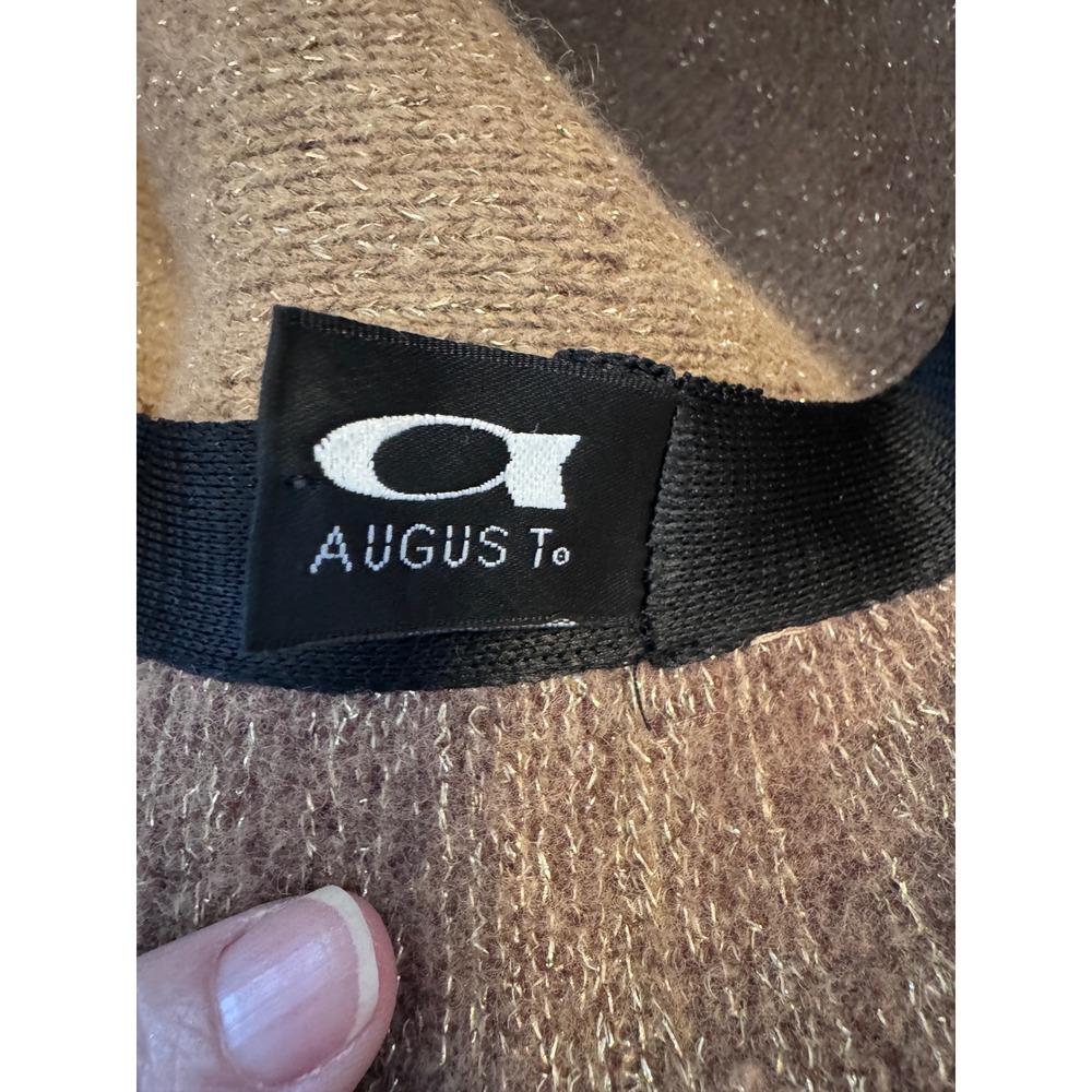 August Hat Company Brown Gold Lurex Wool Blend Cloche Hat Velvet Bow Accent - Picture 6 of 7